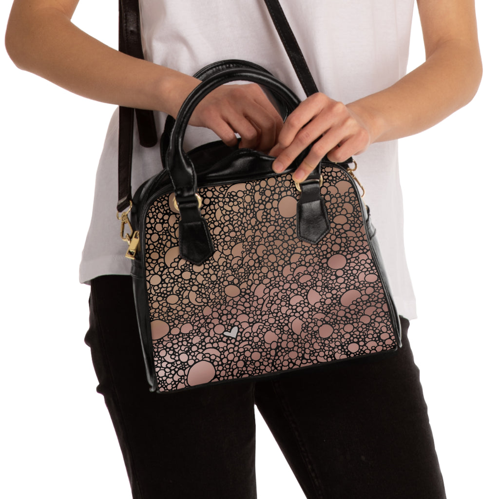 Bubble Texture Shoulder Handbag — Brown Polka Dot Patterned Purse