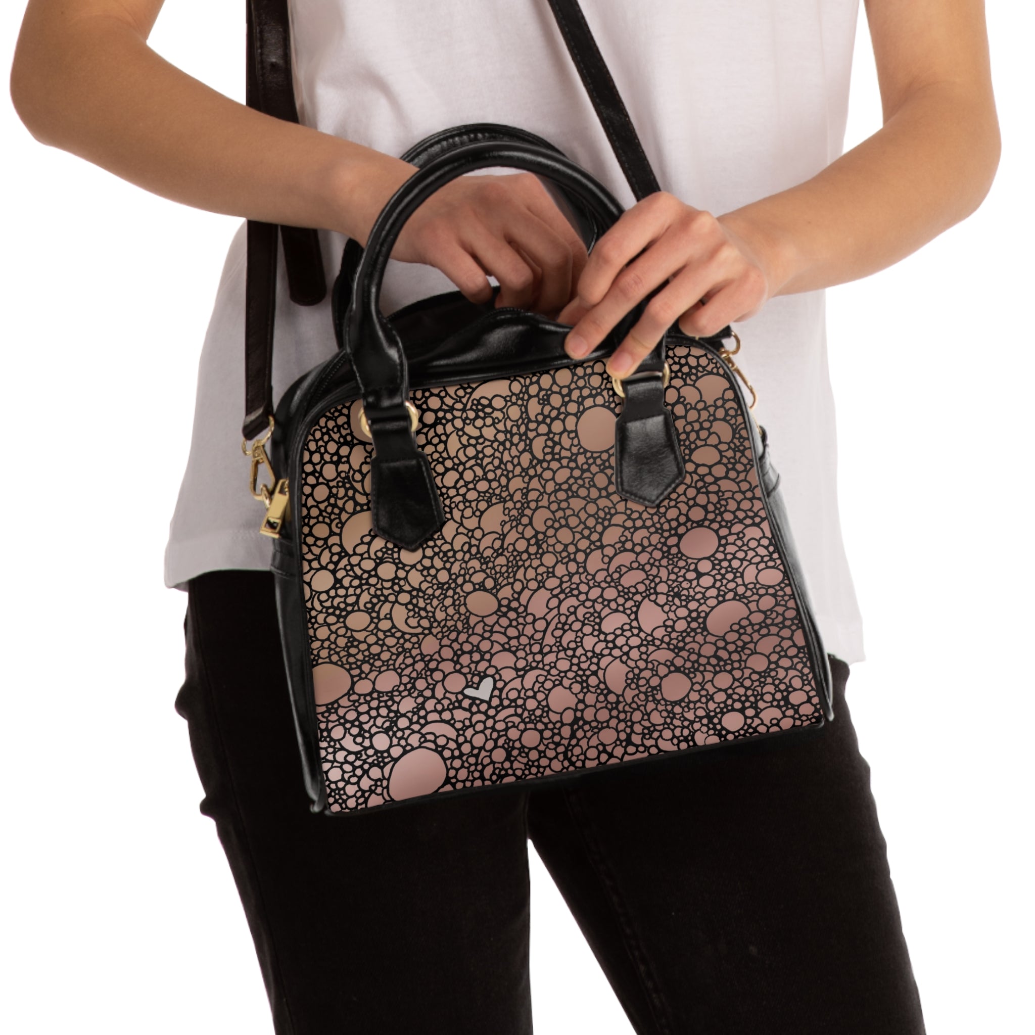 Bubble Texture Shoulder Handbag — Brown Polka Dot Patterned Purse