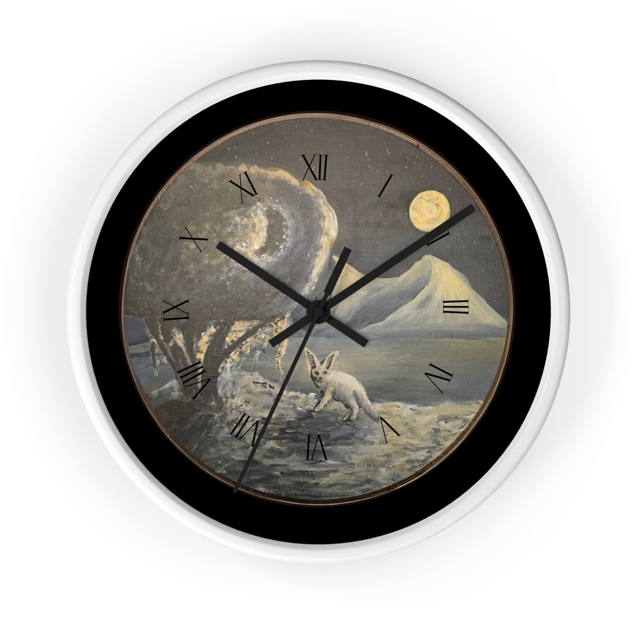Moonlit Fennoc Fox Wall Clock Edition — Vintage Nightscape Decorative Clock