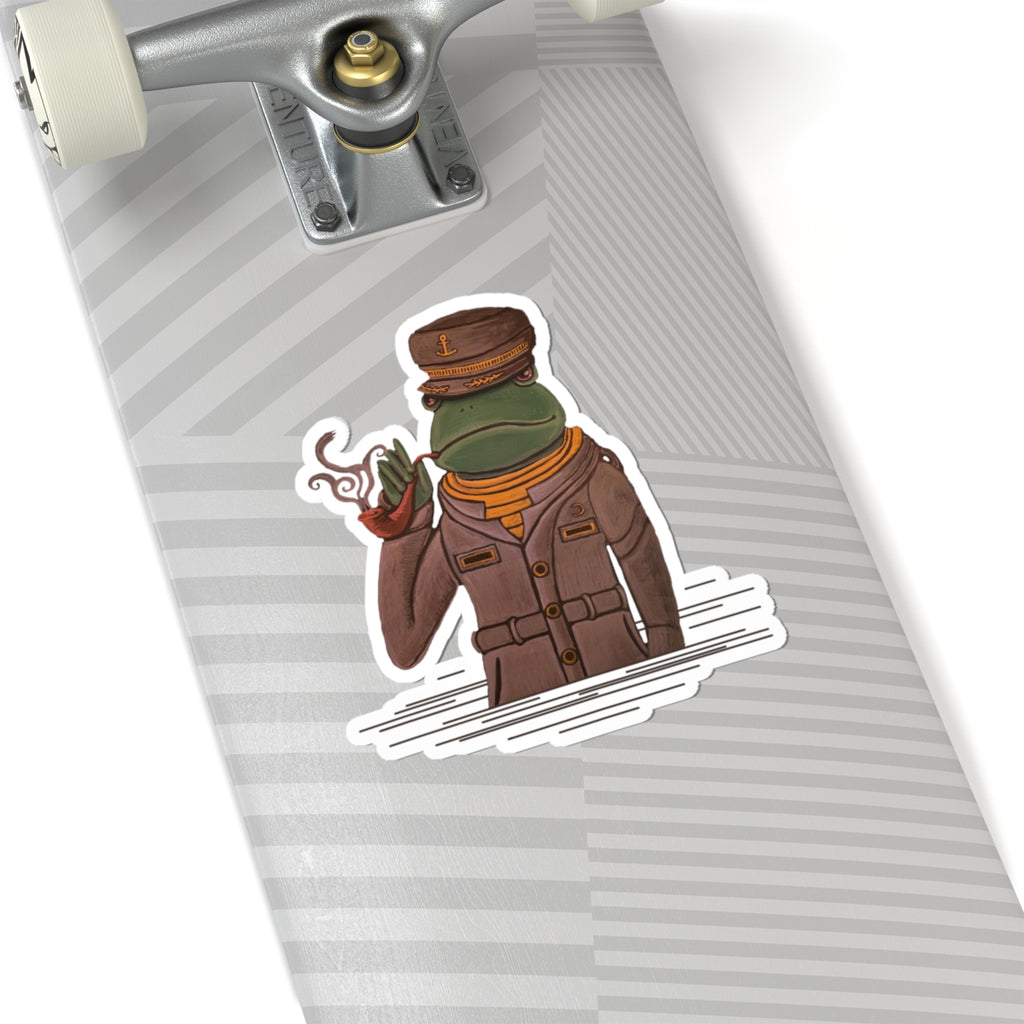 Frog Ship Captain Sticker — Vintage Nautical Frog with Pipe Kiss-Cut Sticker