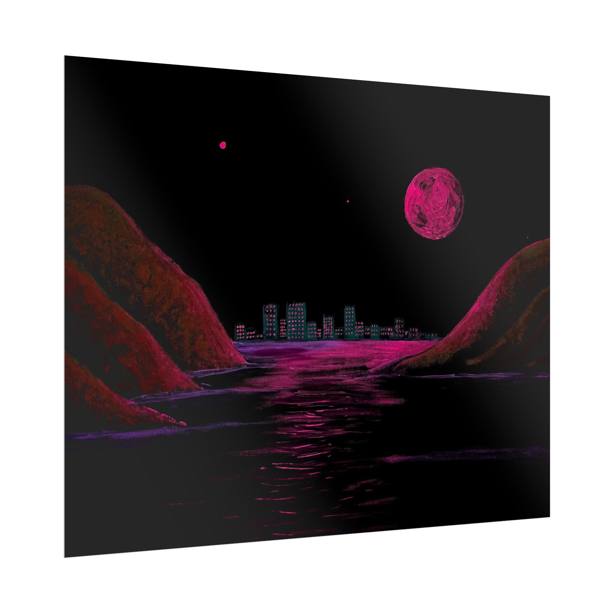Retro Neon Coastal Cityscape Poster