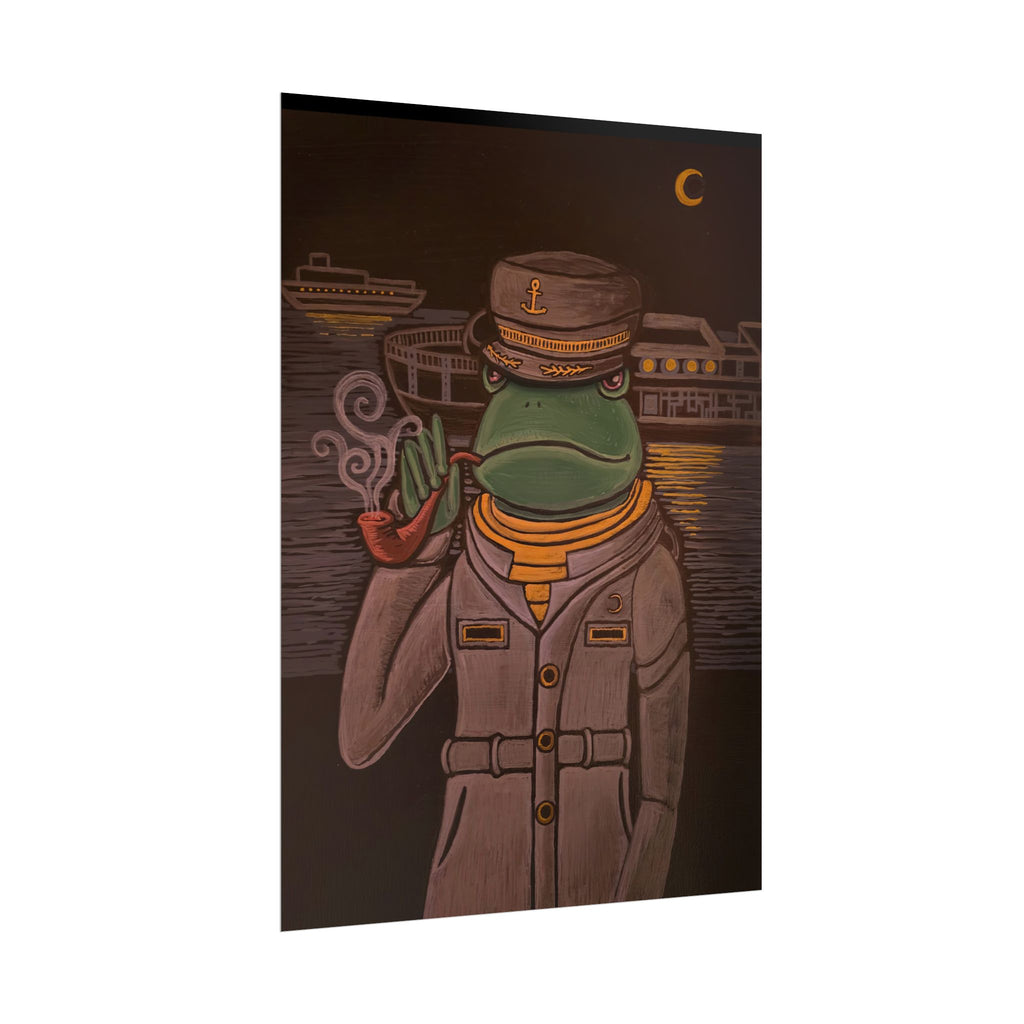 Frog Ship Captain Rolled Poster — Vintage Nautical Frog with Pipe Art Print