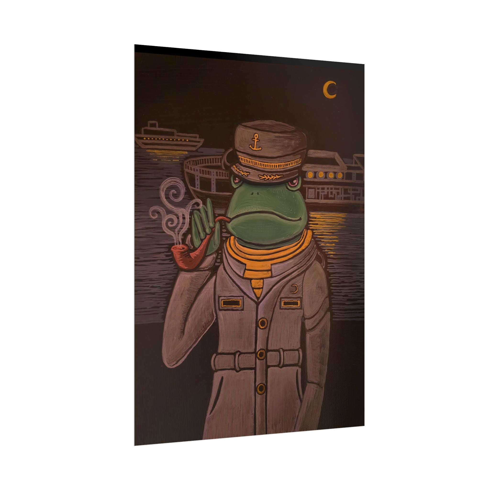 Frog Ship Captain Rolled Poster — Vintage Nautical Frog with Pipe Art Print