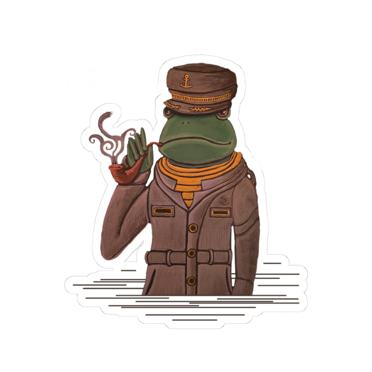 Frog Ship Captain Sticker — Vintage Nautical Frog with Pipe Kiss-Cut Sticker