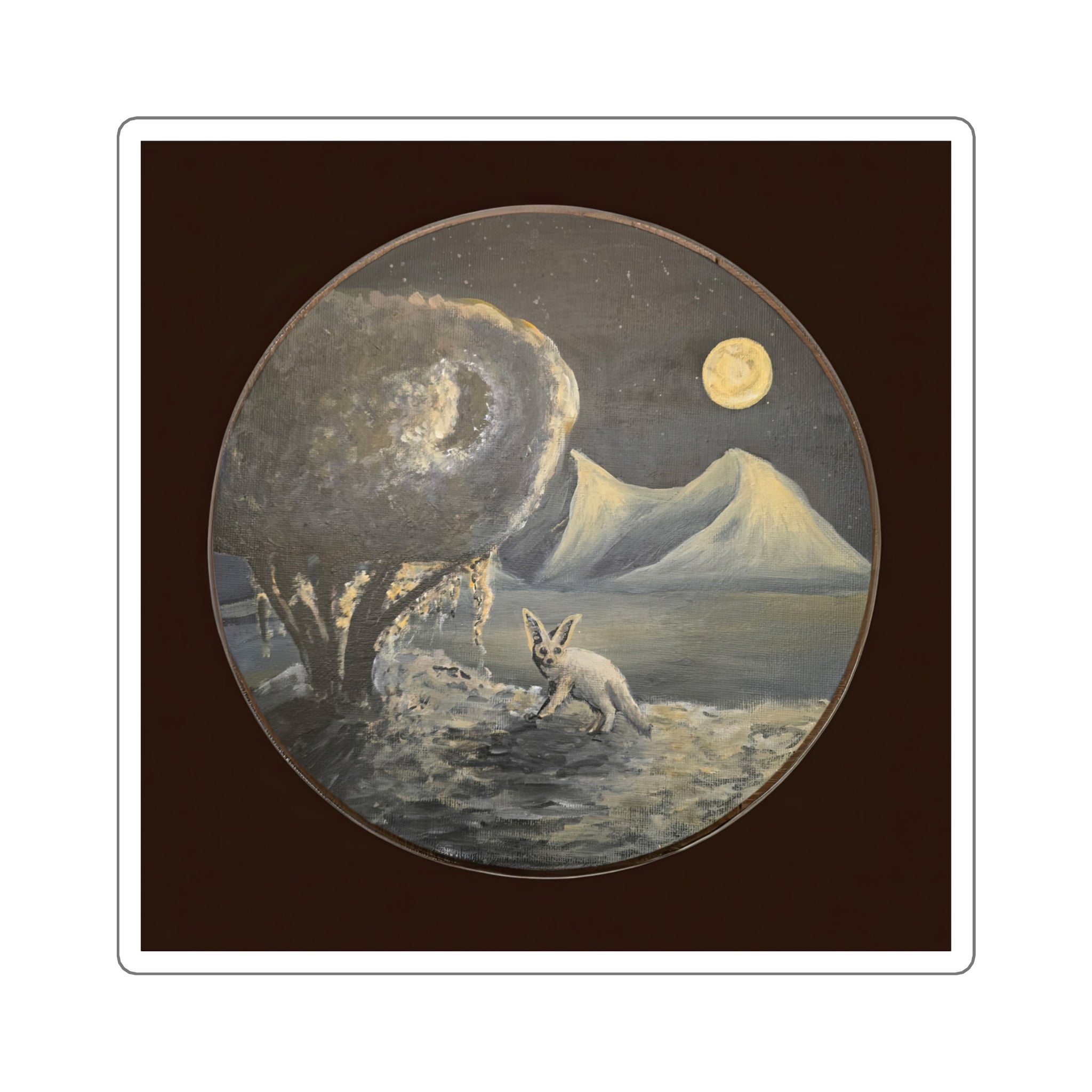 Moonlit Fennoc Fox Square Sticker — Vintage Nightscape Laptop Decal
