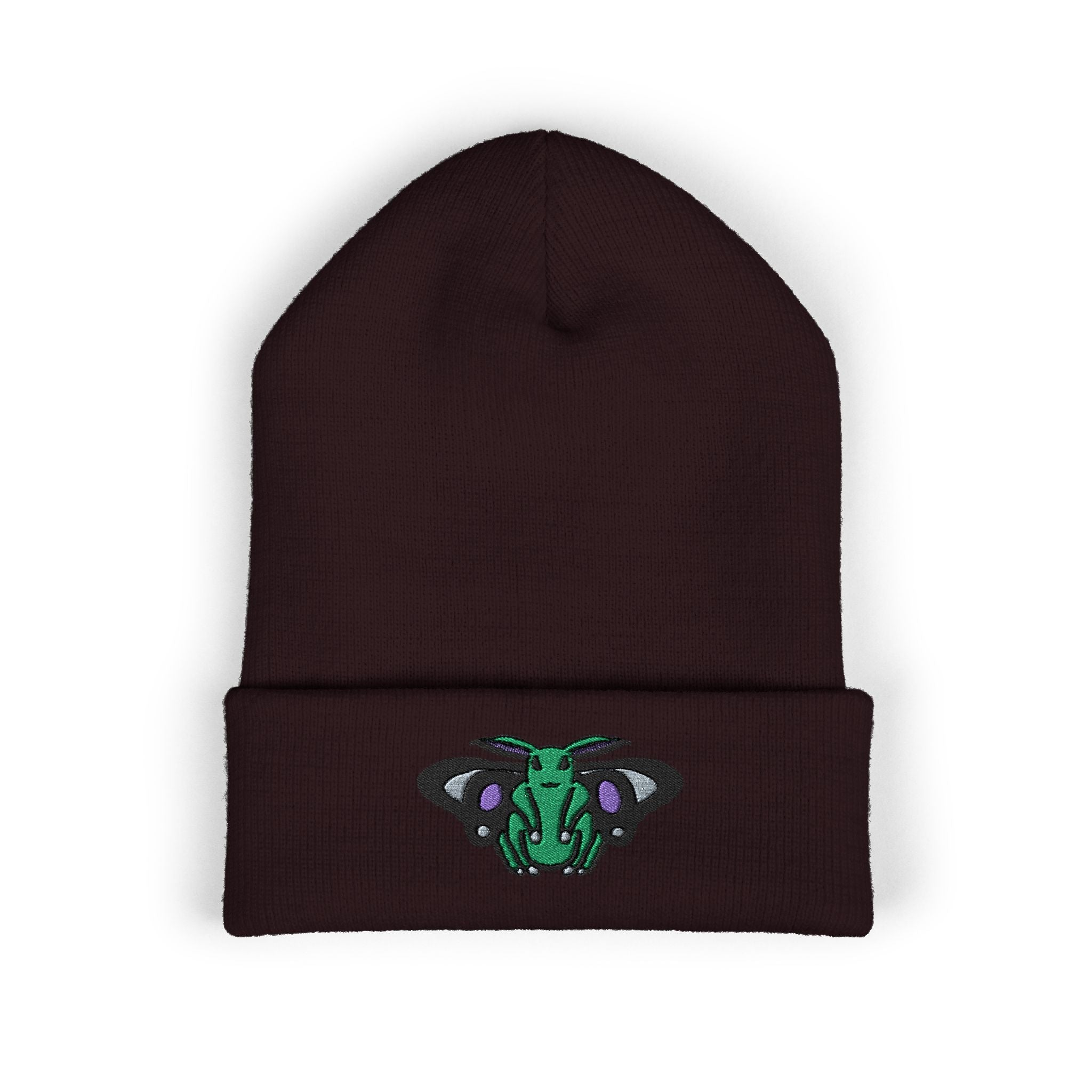 Poodle Moth Embroidered Beanie — Cuffed Knit Nightscape Moth Beanie