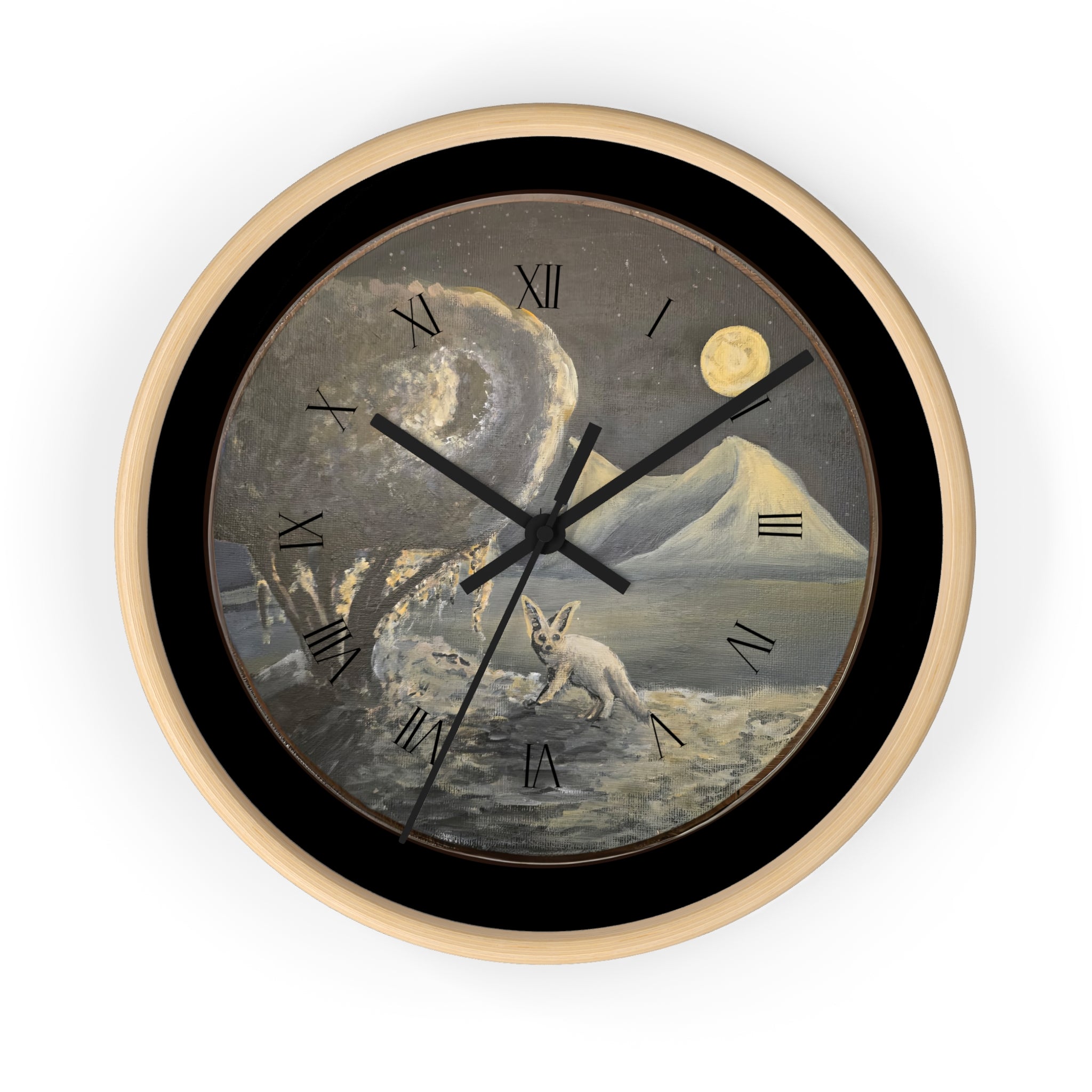 Moonlit Fennoc Fox Wall Clock Edition — Vintage Nightscape Decorative Clock