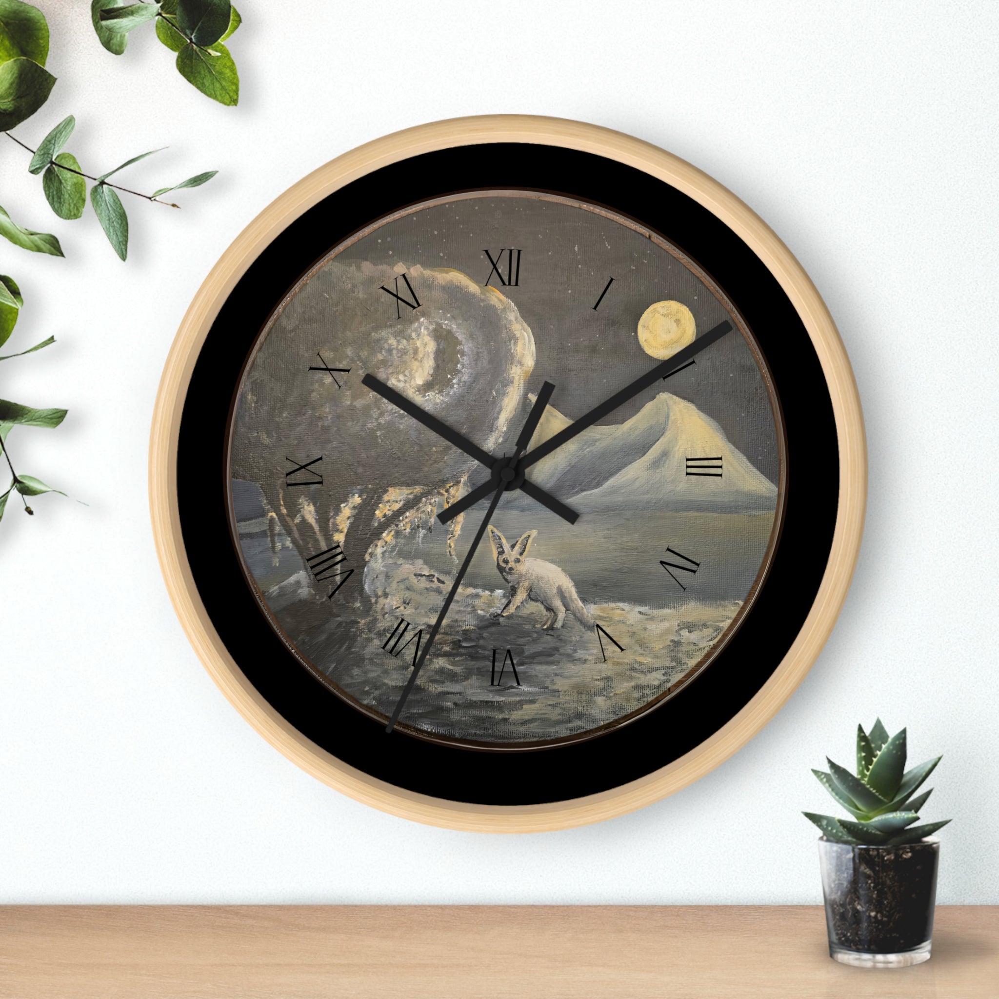 Moonlit Fennoc Fox Wall Clock Edition — Vintage Nightscape Decorative Clock