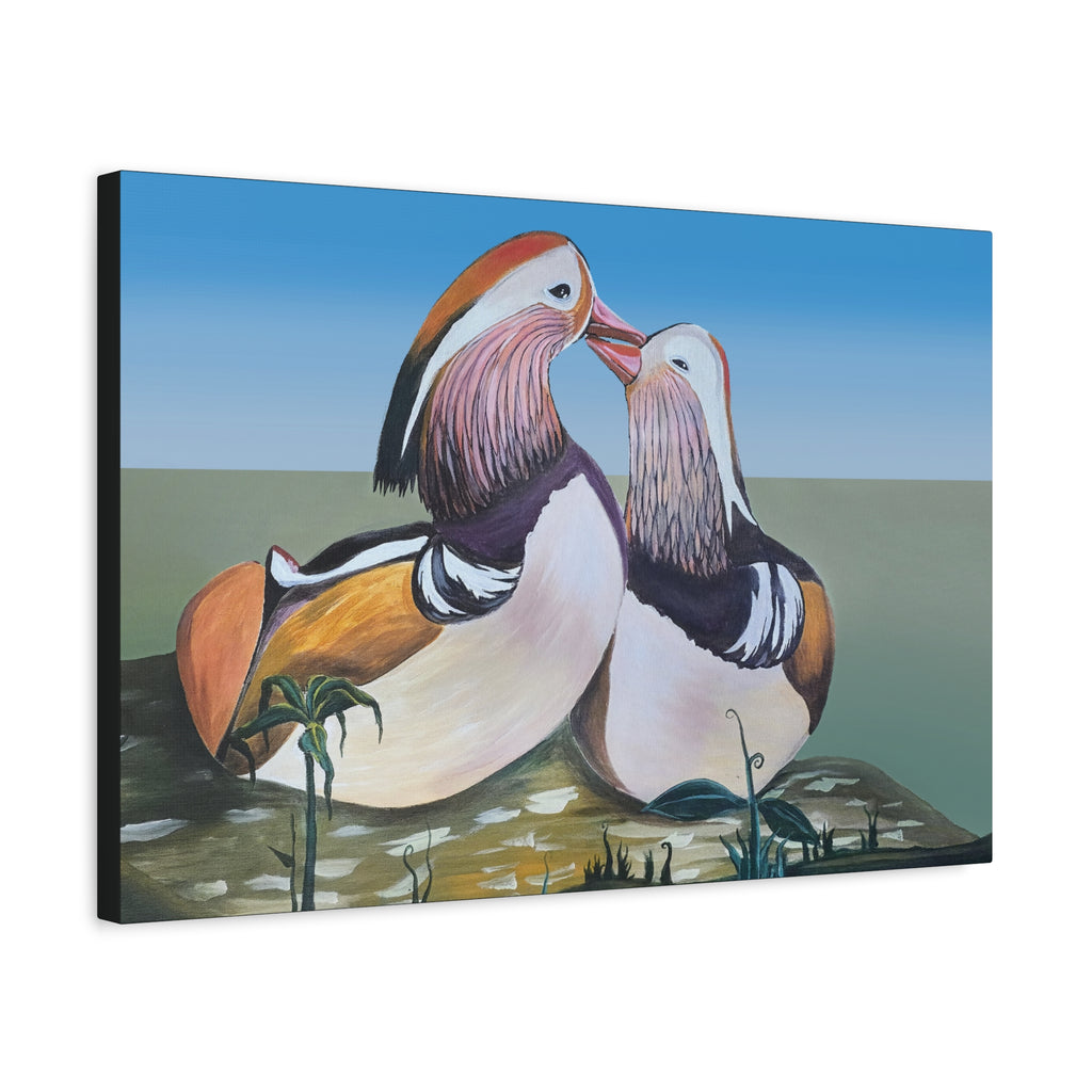 Lucky Ducks —— Mandarin Duck Pair Canvas Print