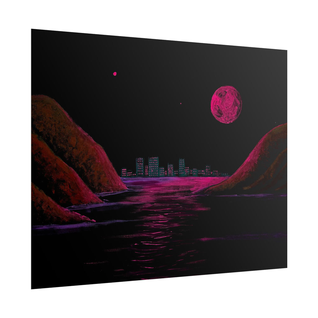 Retro Neon Coastal Cityscape Poster