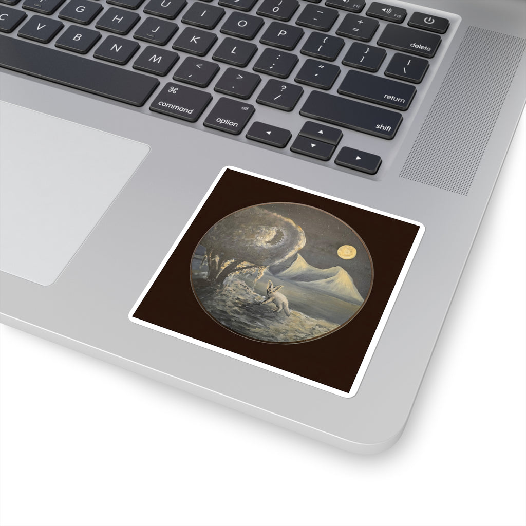 Moonlit Fennoc Fox Square Sticker — Vintage Nightscape Laptop Decal