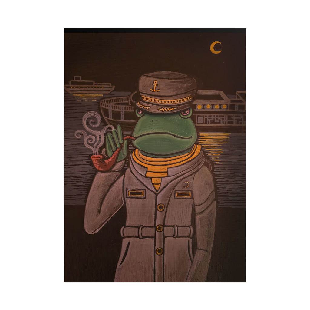 Frog Ship Captain Rolled Poster — Vintage Nautical Frog with Pipe Art Print