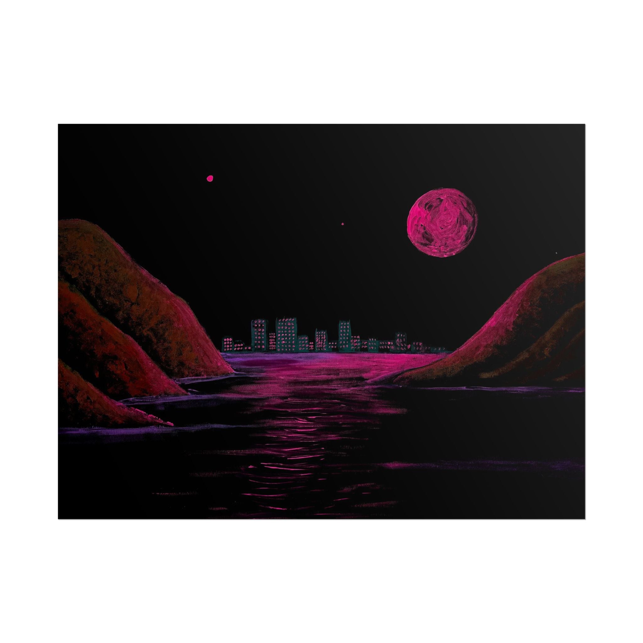 Retro Neon Coastal Cityscape Poster