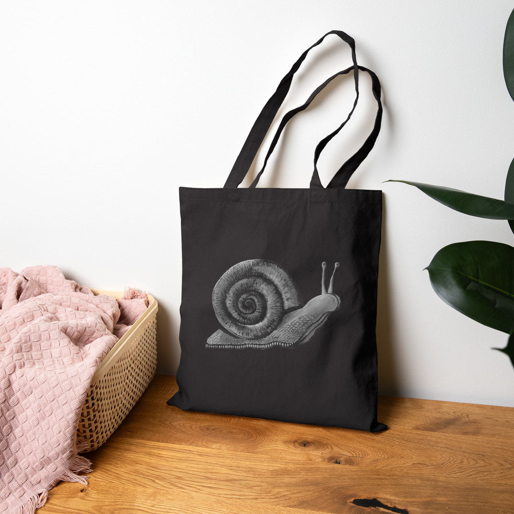 Snail Illustration Tote Bag — Vintage Botanical Canvas Grocery Tote