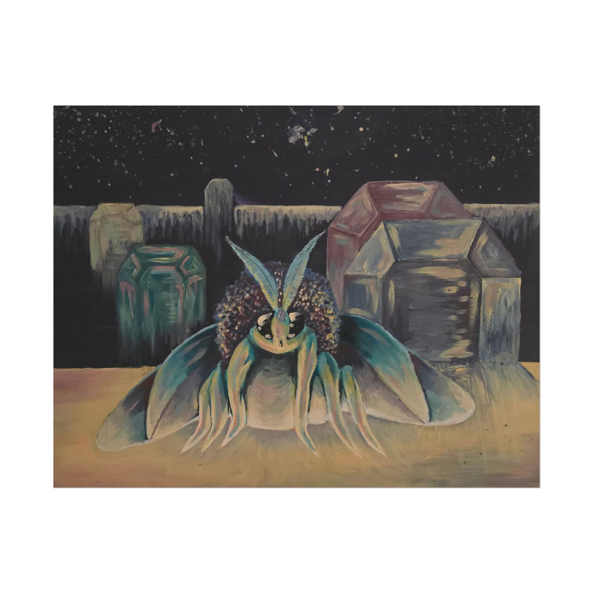 Poodle Moth Nightscape Art Poster
