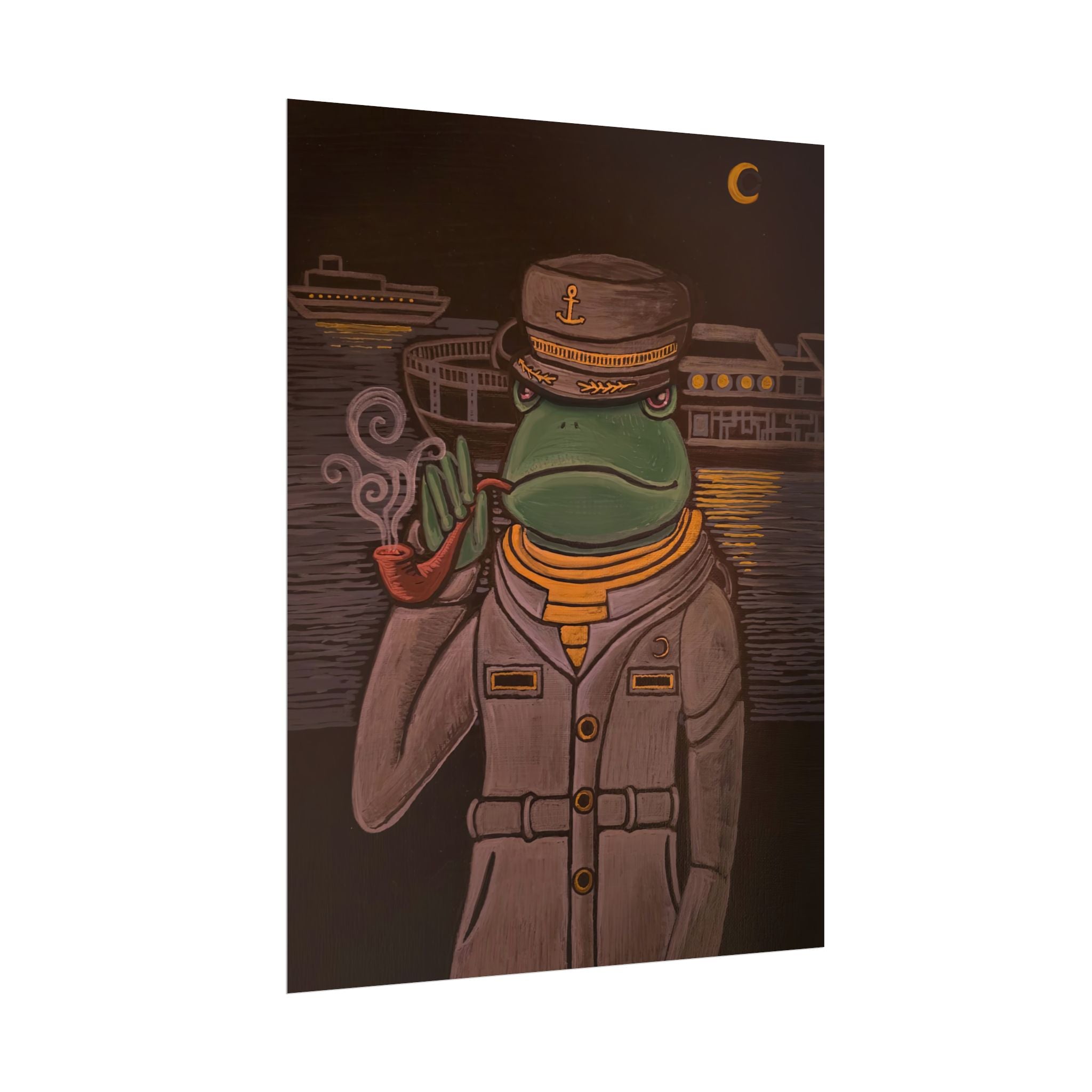 Frog Ship Captain Rolled Poster — Vintage Nautical Frog with Pipe Art Print