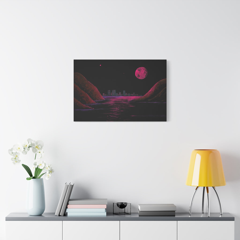 magenta / Neon Coastal City Canvas Print