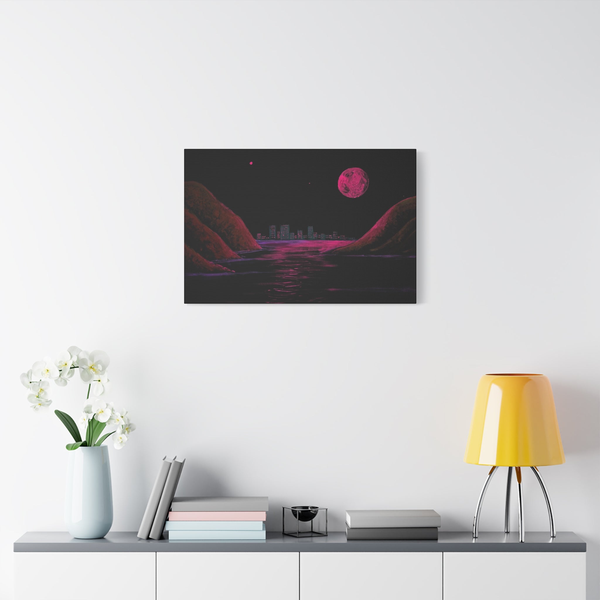 magenta / Neon Coastal City Canvas Print