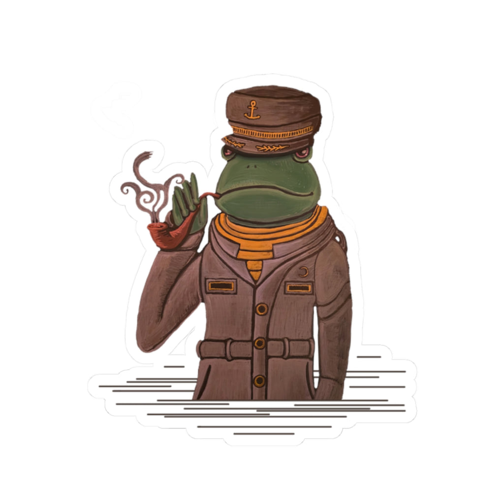 Frog Ship Captain Sticker — Vintage Nautical Frog with Pipe Kiss-Cut Sticker