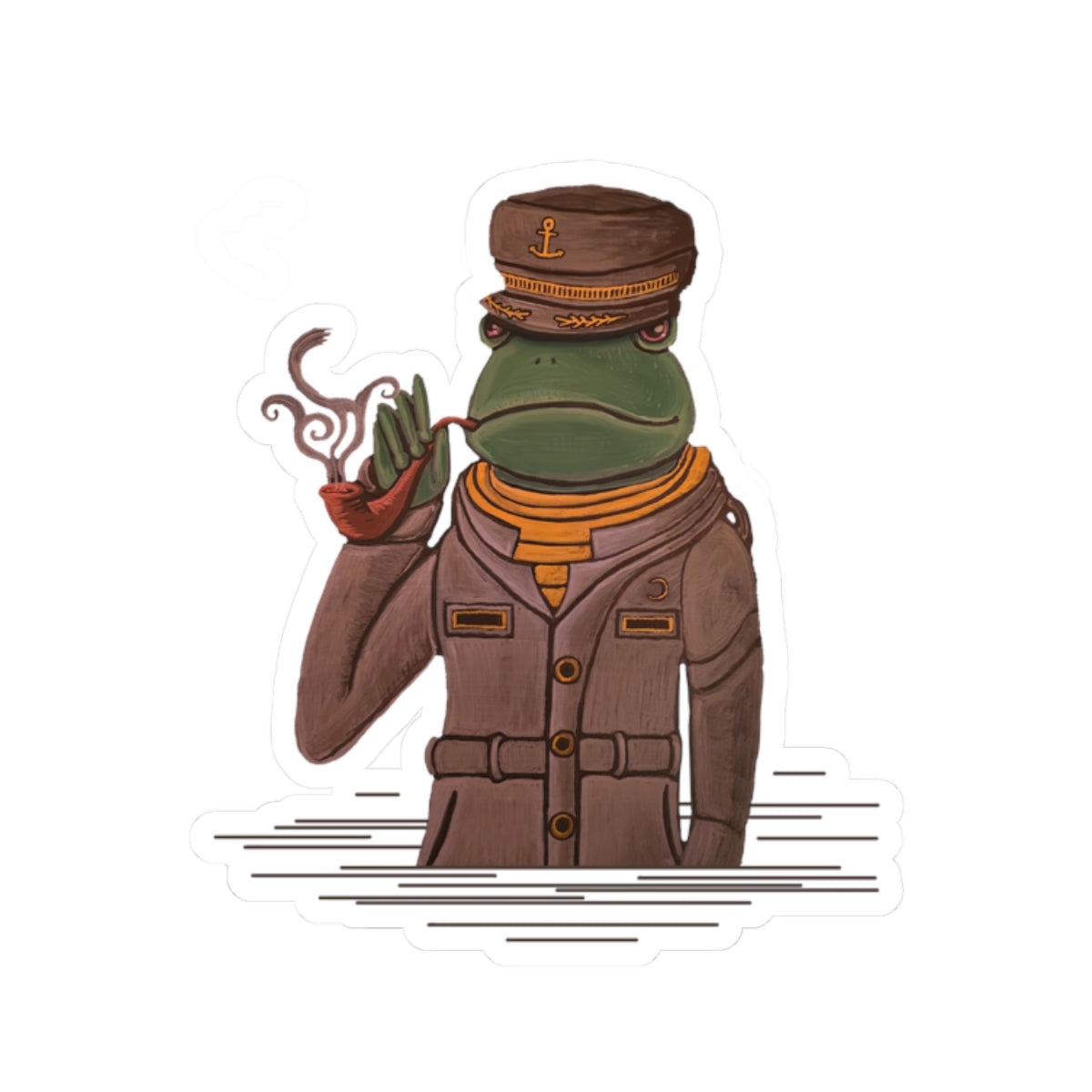 Frog Ship Captain Sticker — Vintage Nautical Frog with Pipe Kiss-Cut Sticker