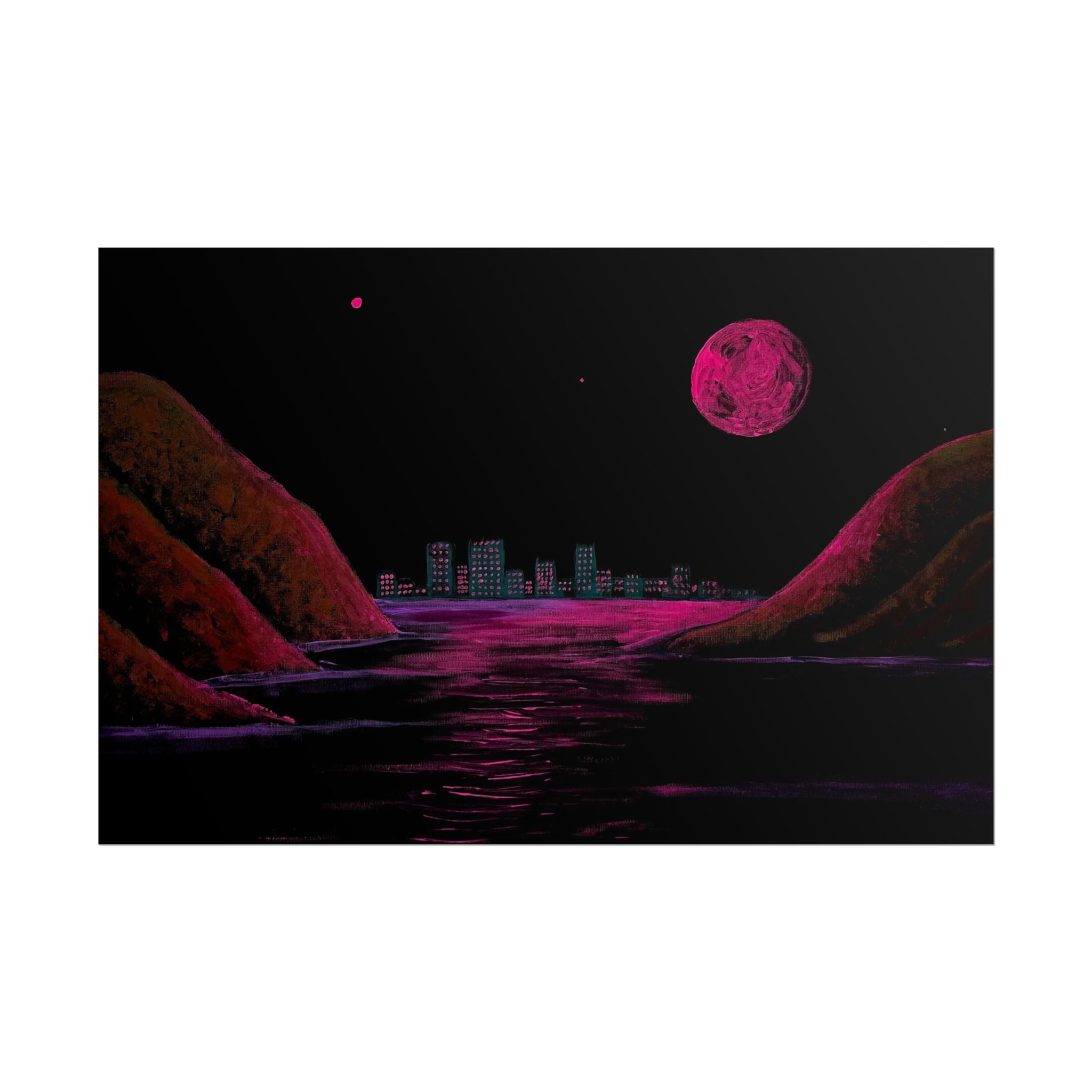 Retro Neon Coastal Cityscape Poster
