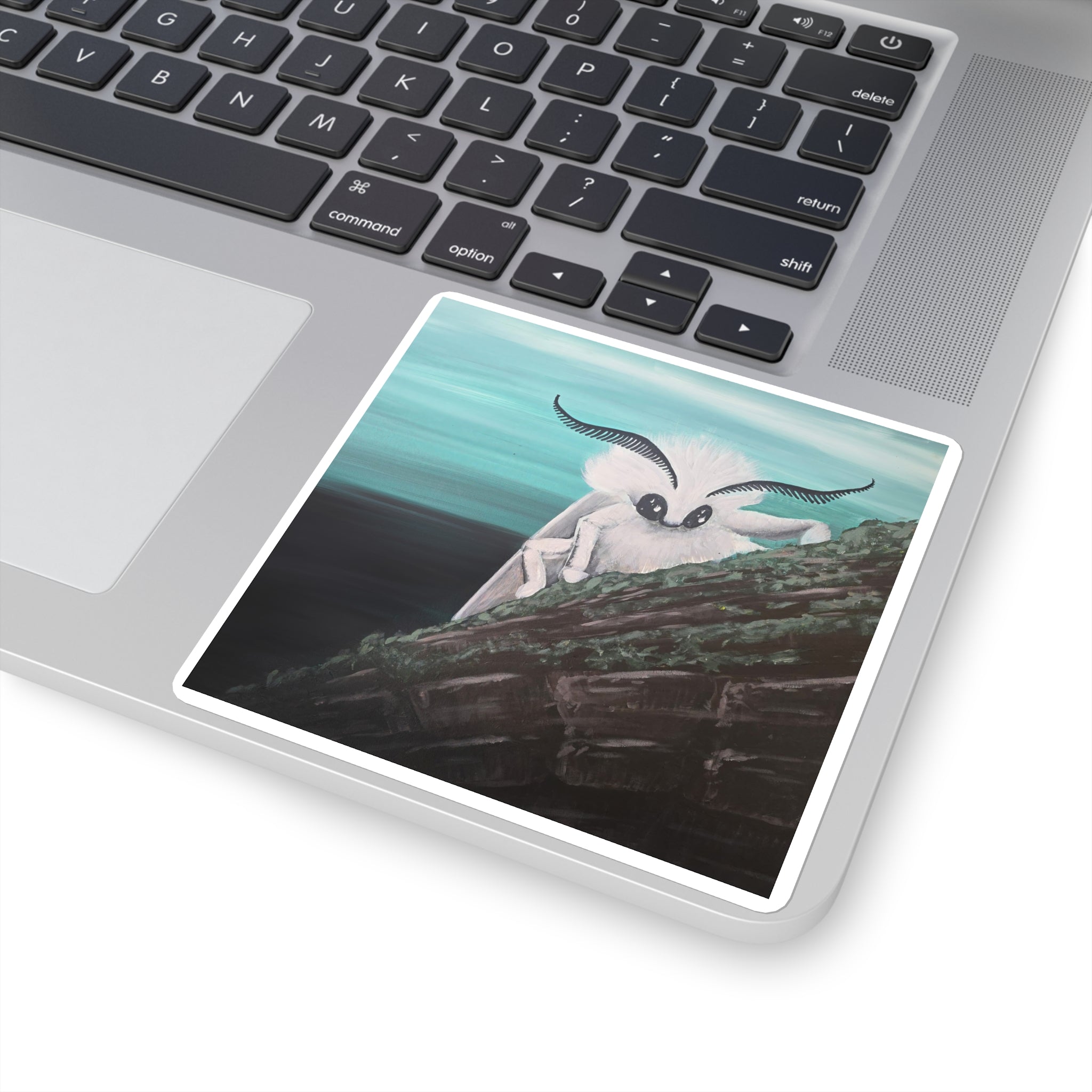 Poodle Moth Square Sticker — Whimsical Insect Laptop Decal