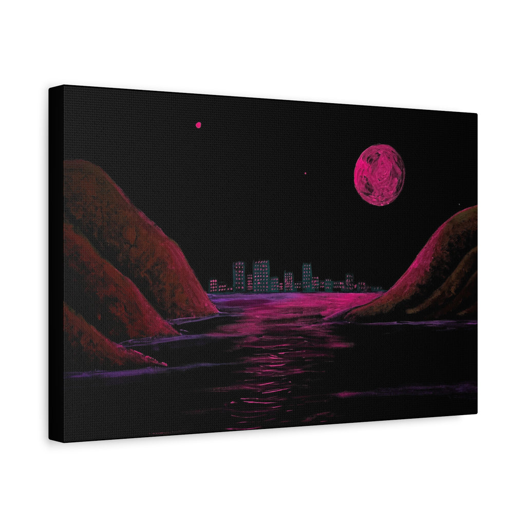 magenta / Neon Coastal City Canvas Print