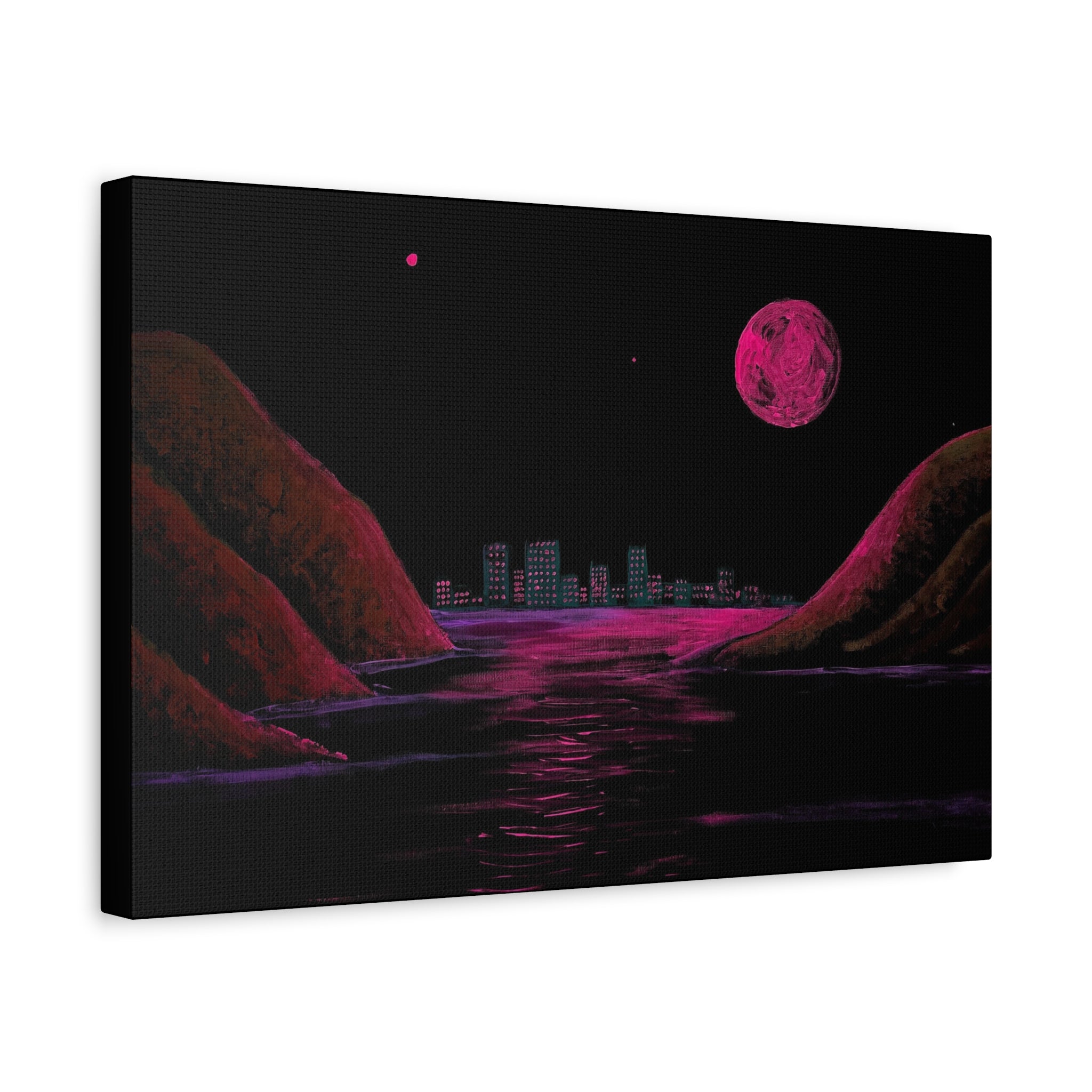 magenta / Neon Coastal City Canvas Print