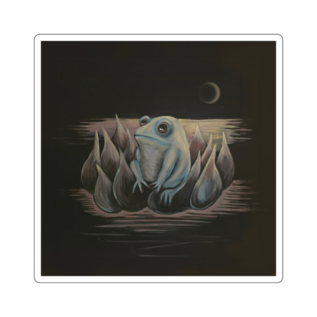 Frog on Lotus Square Sticker — Cute Nighttime Amphibian Art