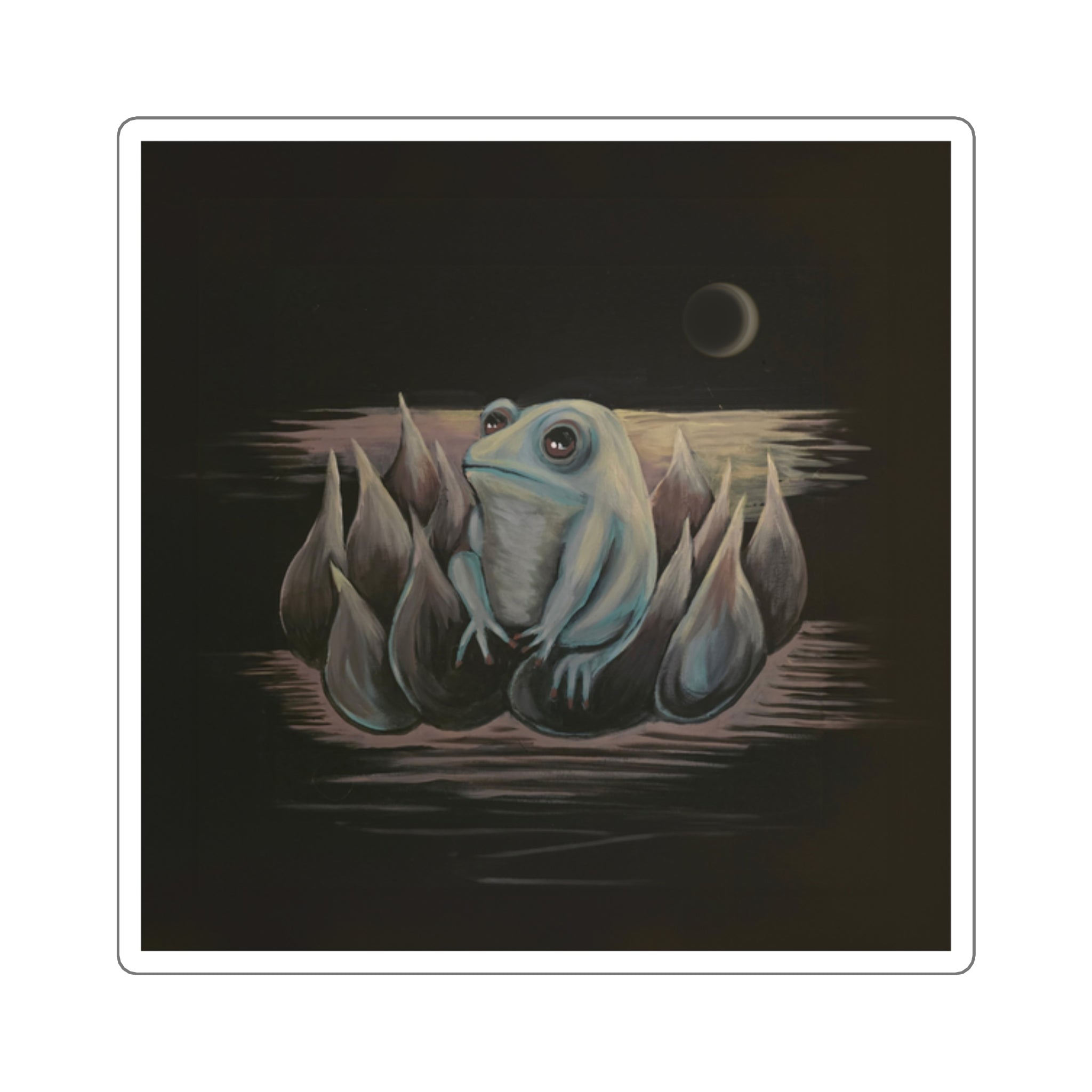 Frog on Lotus Square Sticker — Cute Nighttime Amphibian Art