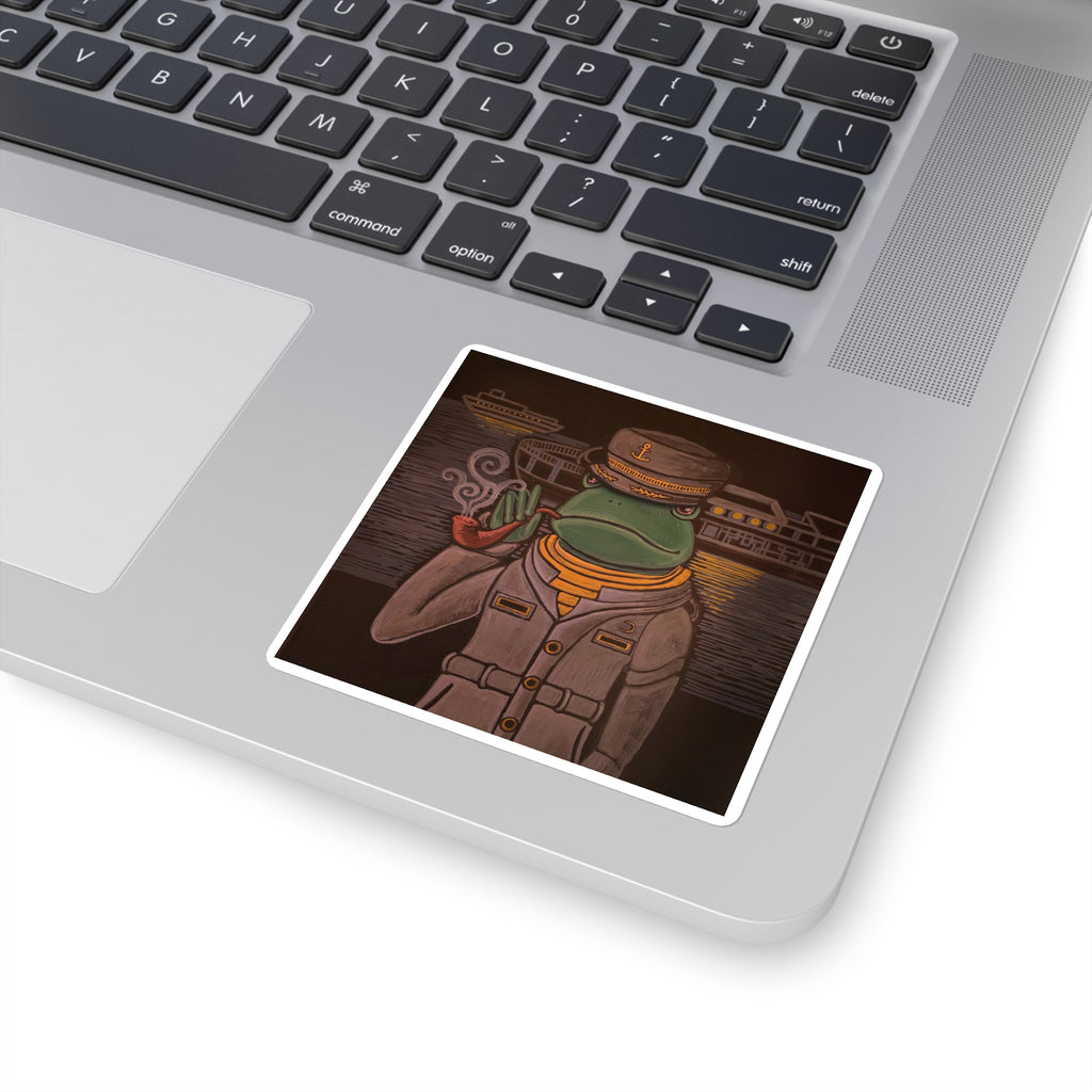 Frog Ship Captain Moonlit Harbor Sticker