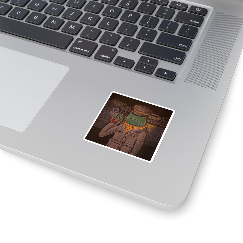 Frog Ship Captain Moonlit Harbor Sticker