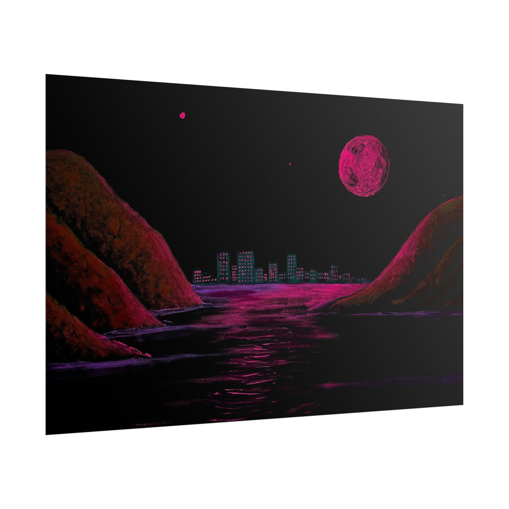 Retro Neon Coastal Cityscape Poster