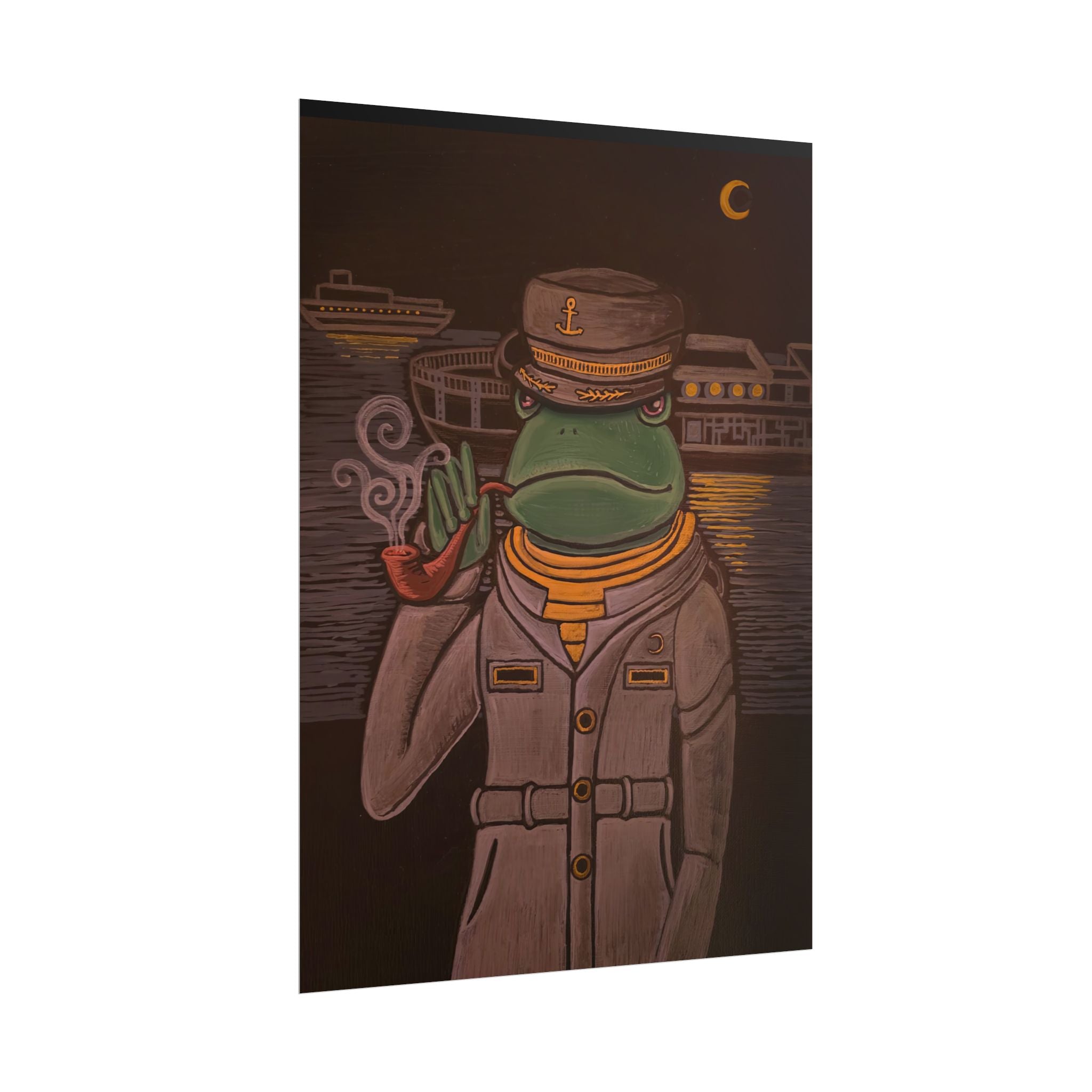Frog Ship Captain Rolled Poster — Vintage Nautical Frog with Pipe Art Print
