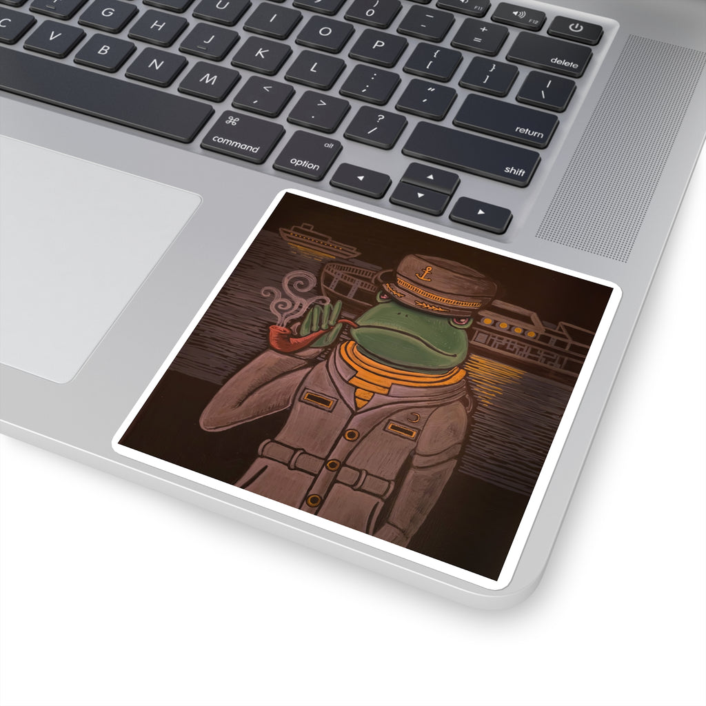 Frog Ship Captain Moonlit Harbor Sticker