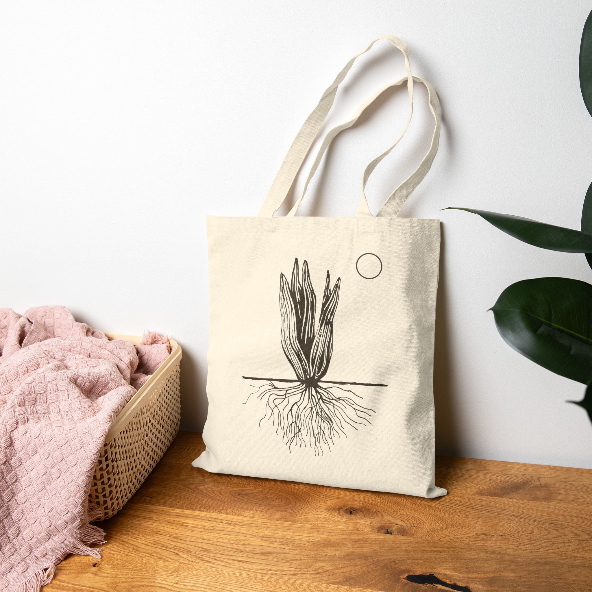 Botanical Roots Tote Bag — Minimal Plant Illustration Cotton Canvas Tote