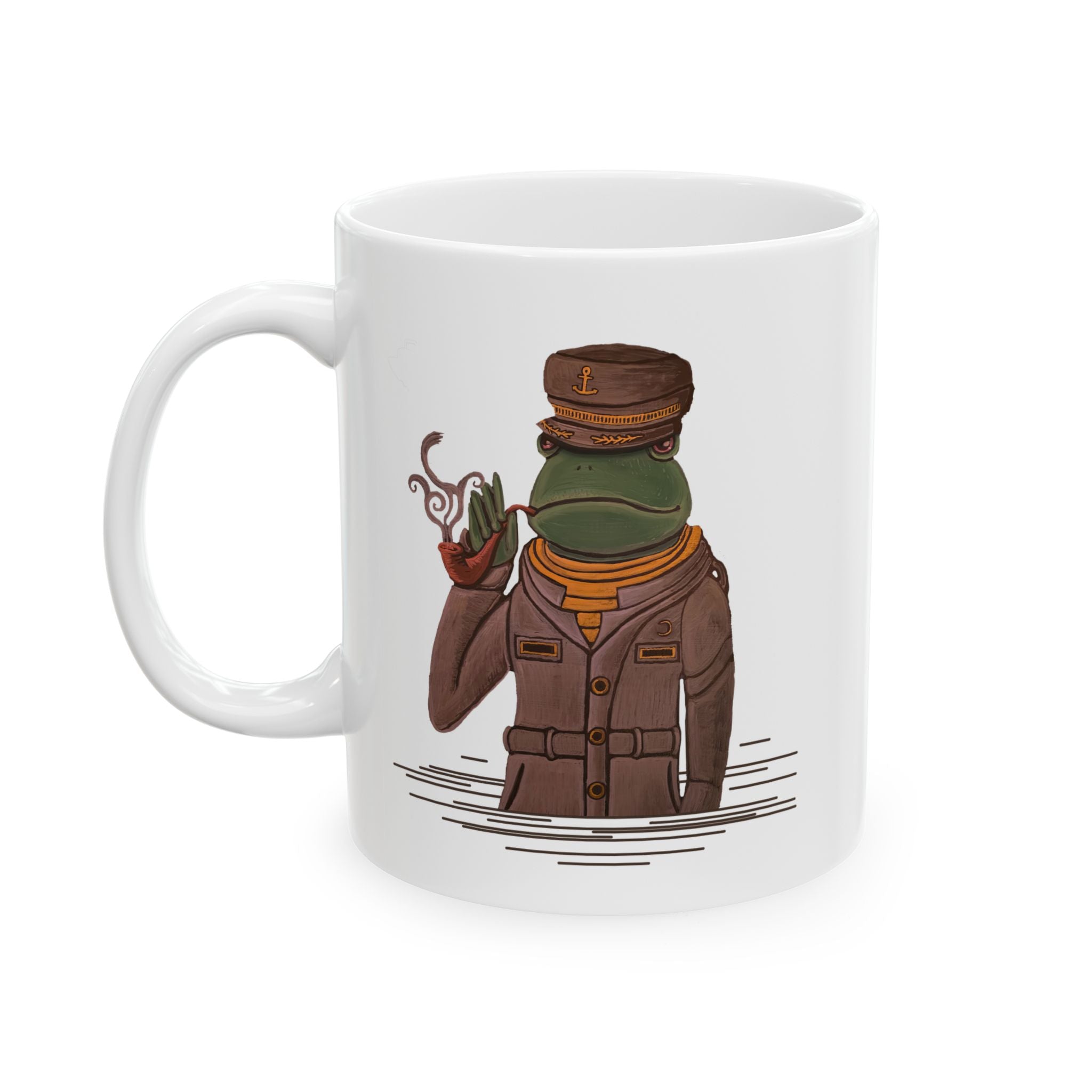 Frog Ship Captain Ceramic Mug — Vintage Nautical Frog with Pipe (11oz, 15oz)
