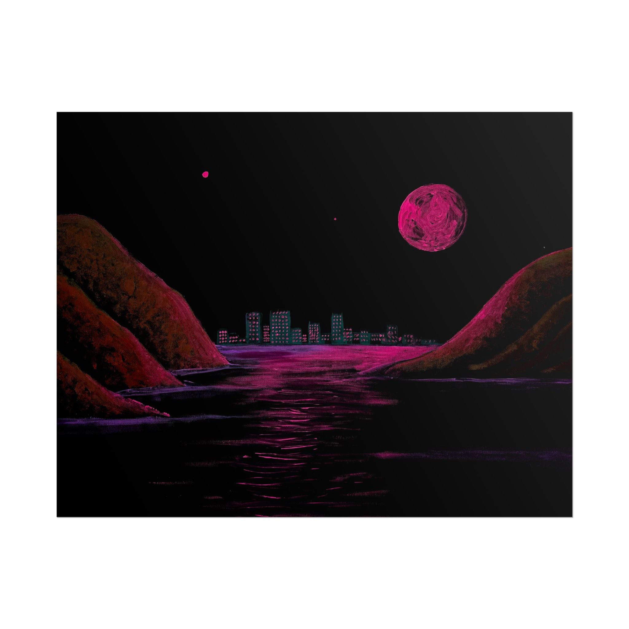 Retro Neon Coastal Cityscape Poster