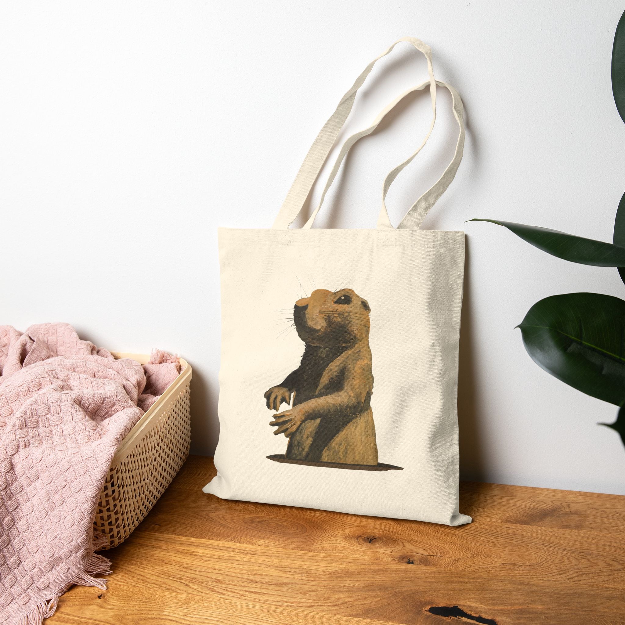 Prairie Dog Portrait Canvas Tote Bag — Whimsical Animal Eco Market Tote