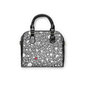 Bubble Pattern Shoulder Handbag with Tiny Red Heart — Chic Black & White Tote