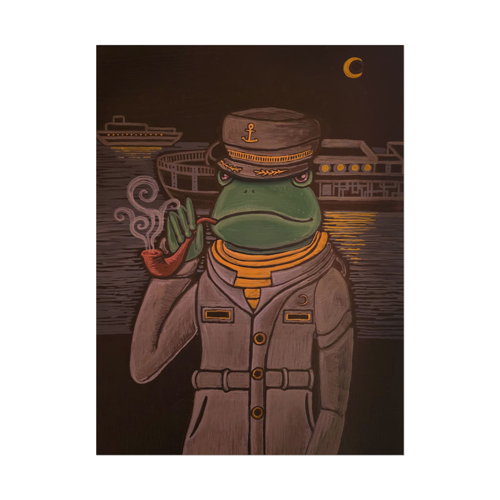 Frog Ship Captain Rolled Poster — Vintage Nautical Frog with Pipe Art Print