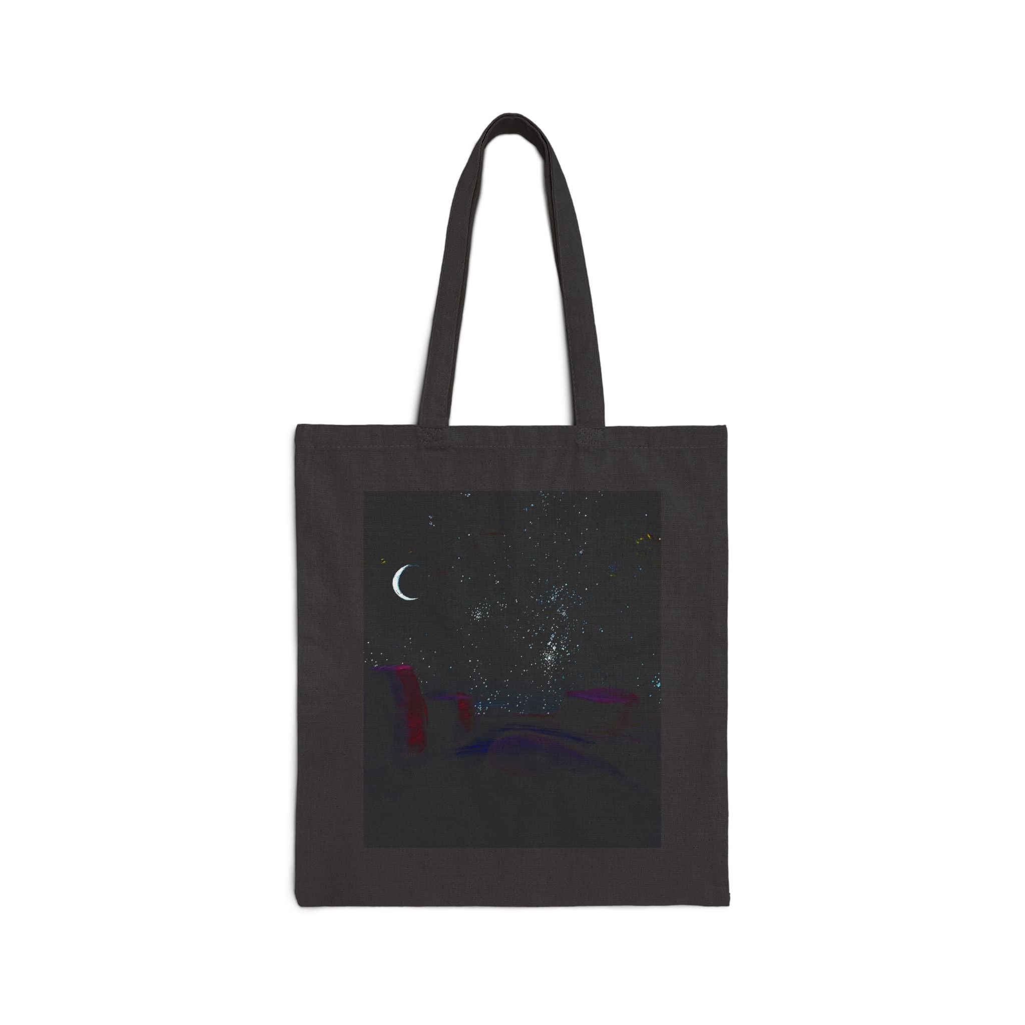 Nightscape Canvas Tote Bag - Crescent Moon & Stars Reusable Beach / Market Tote