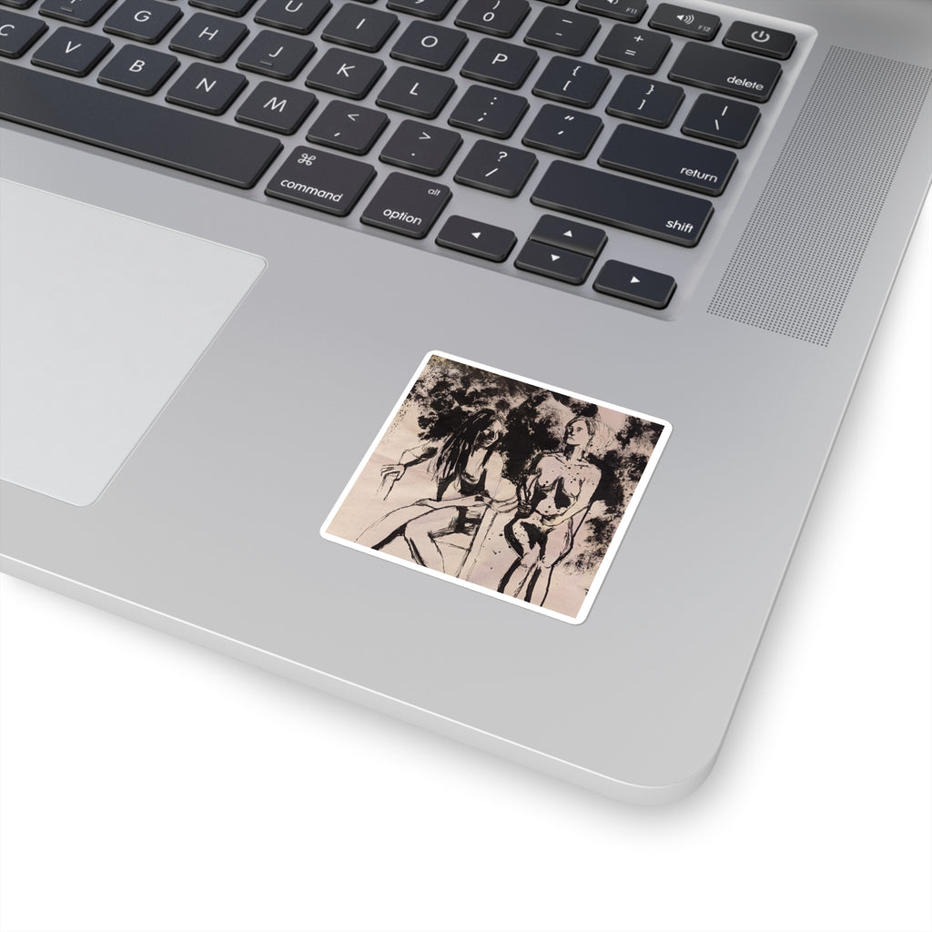Figure Study Square Sticker — Expressive Black Ink Women Sketch Art