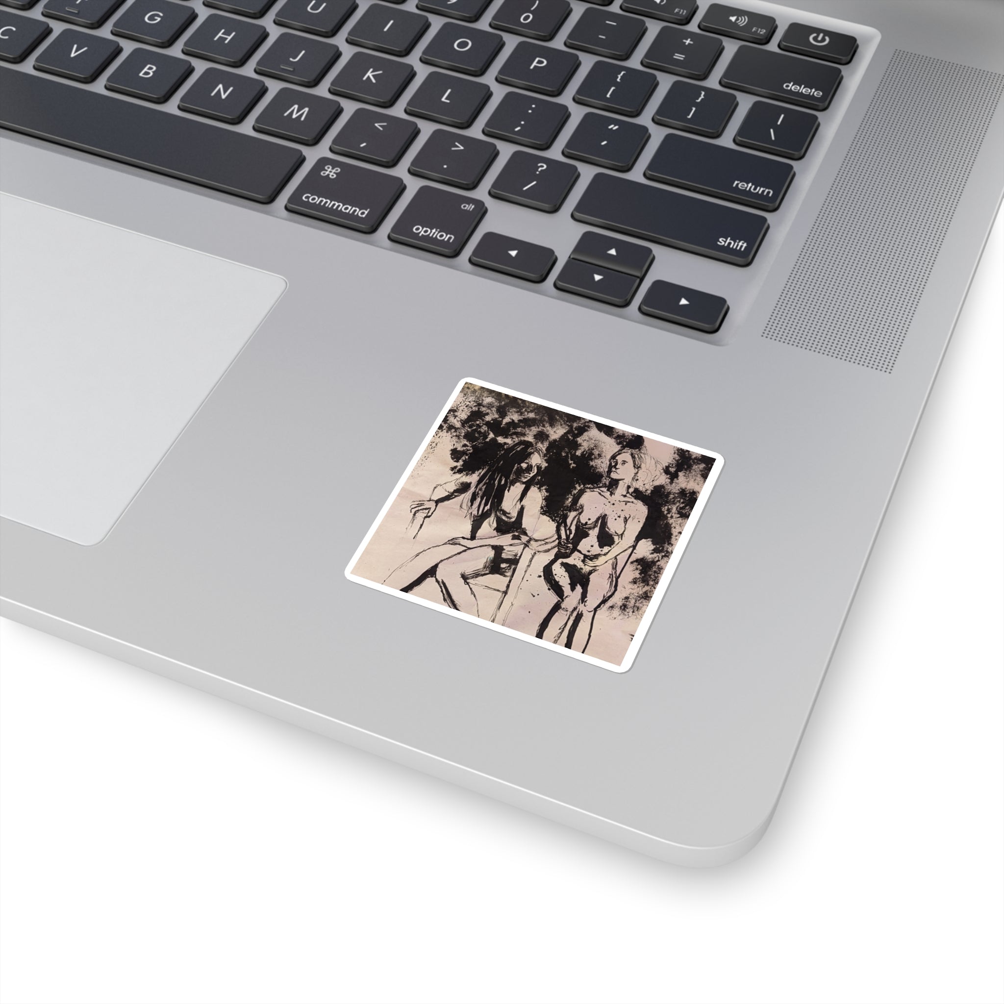 Figure Study Square Sticker — Expressive Black Ink Women Sketch Art
