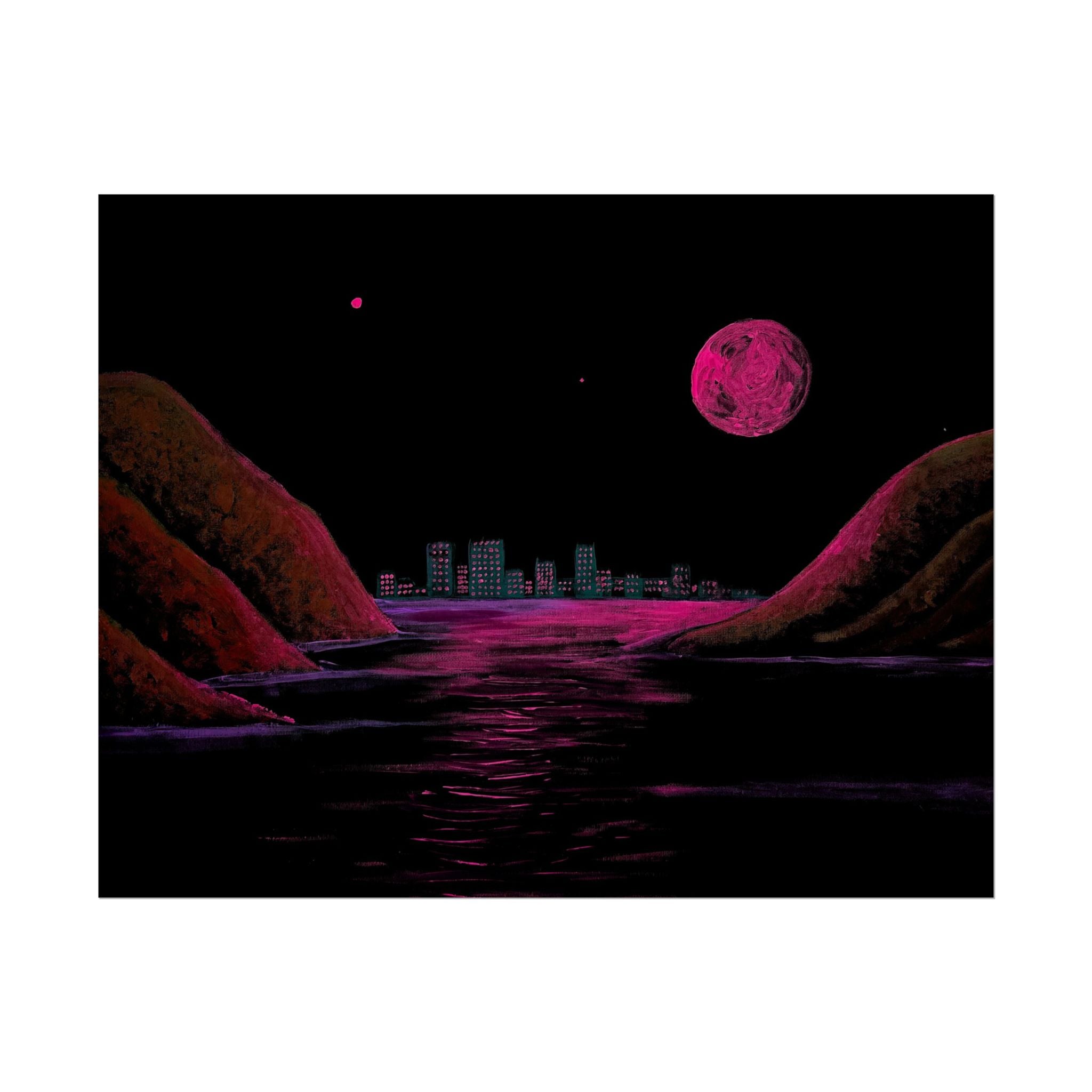 Retro Neon Coastal Cityscape Poster