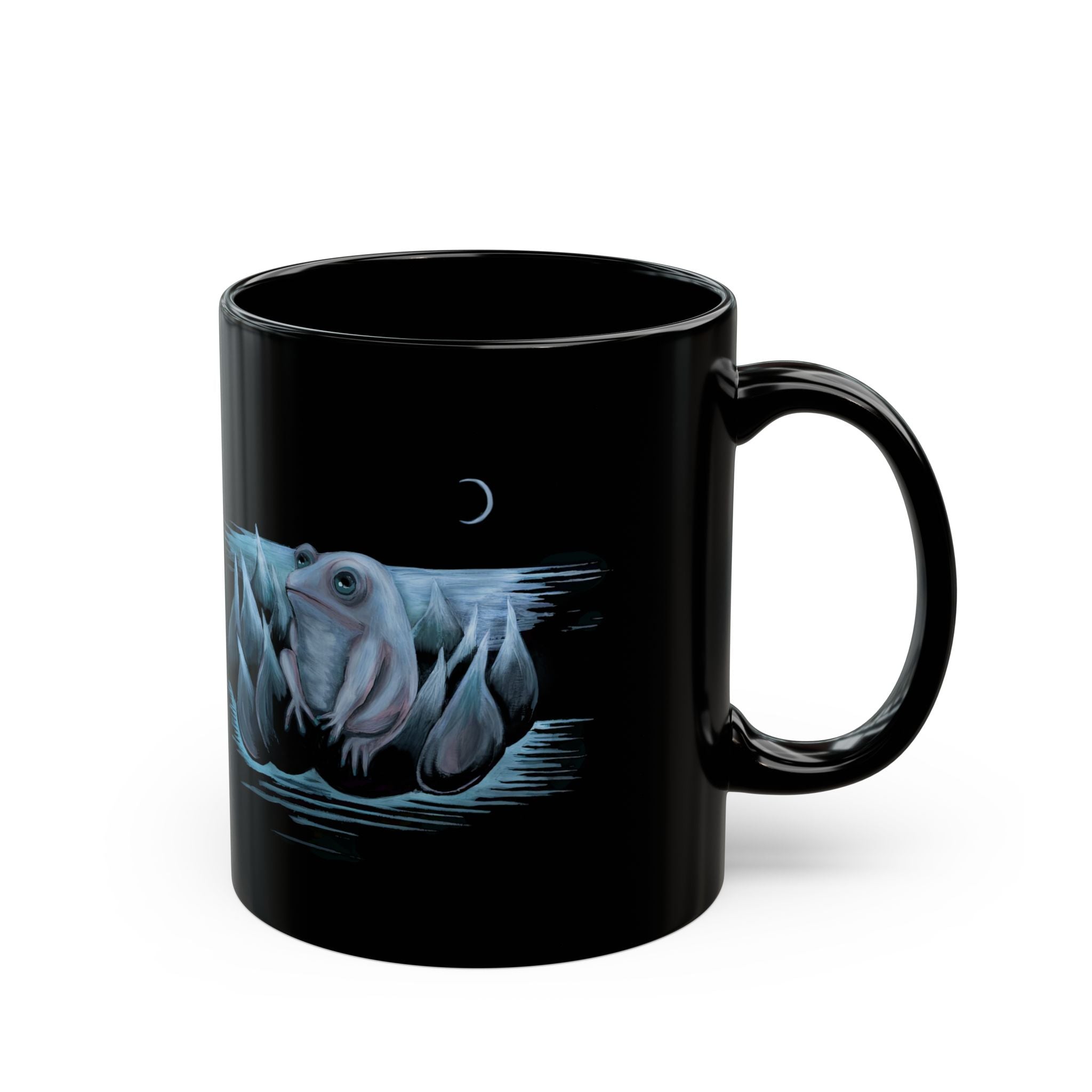 Frog on Lotus Moonlight Black Mug — 11oz & 15oz