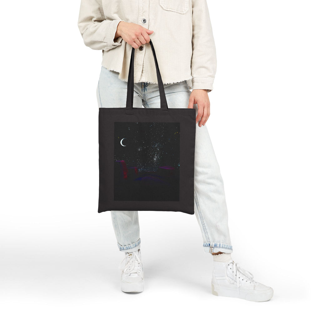 Nightscape Canvas Tote Bag - Crescent Moon & Stars Reusable Beach / Market Tote