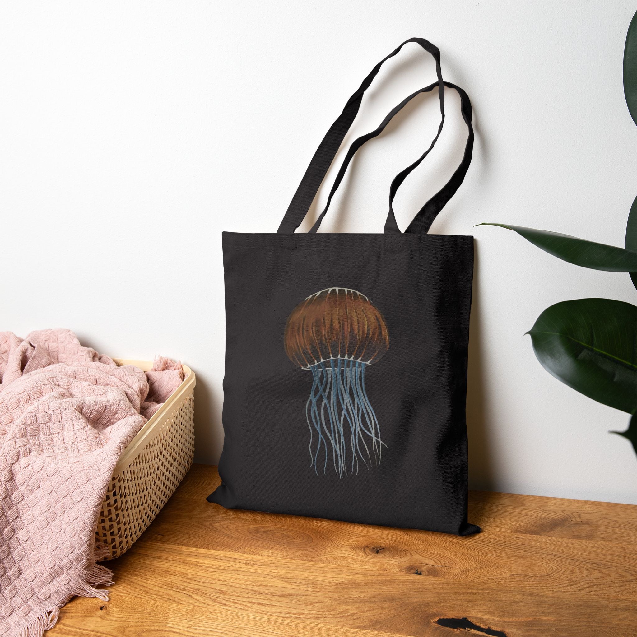 Jellyfish Canvas Tote Bag — Vintage Watercolor Sea Life Beach Market Bag