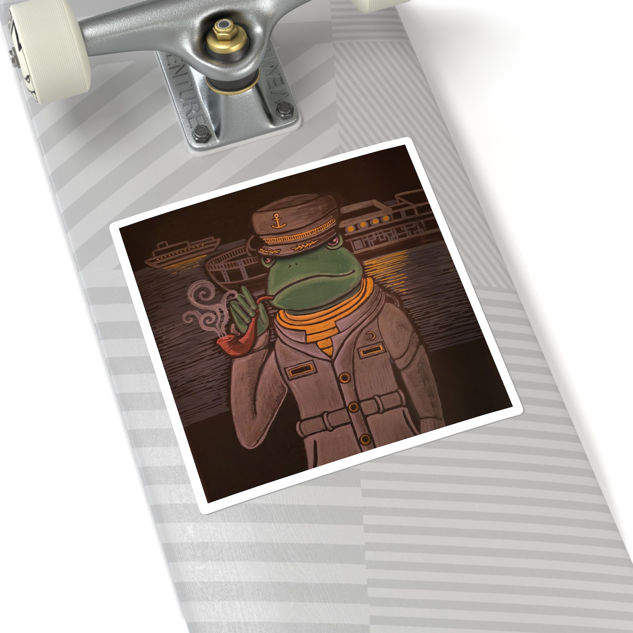 Frog Ship Captain Moonlit Harbor Sticker