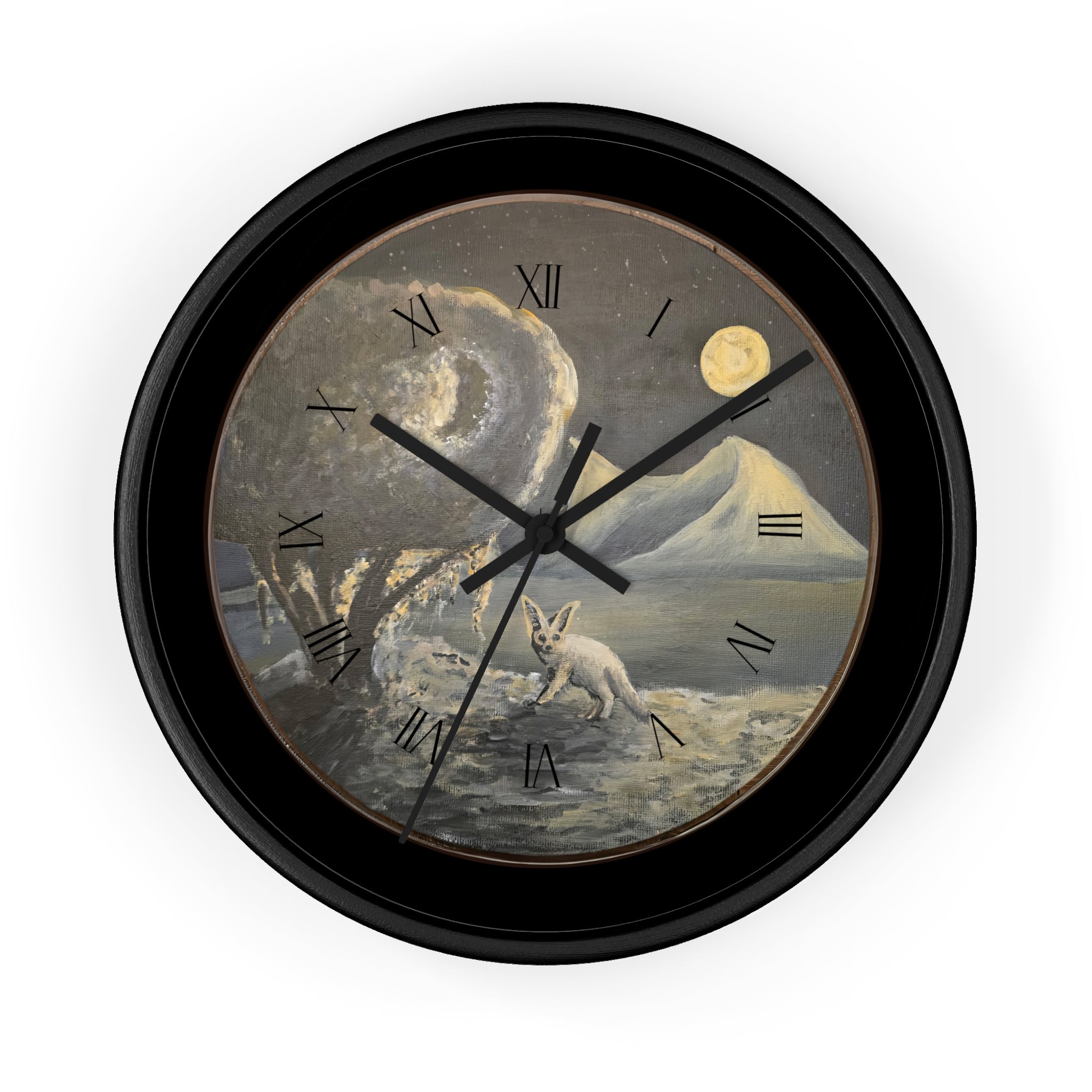 Moonlit Fennoc Fox Wall Clock Edition — Vintage Nightscape Decorative Clock